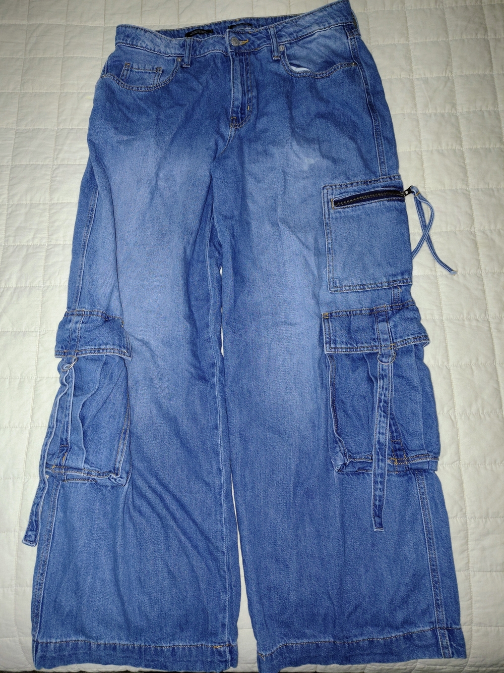 Wild Fable Mid Rise Baggy Cargo Jeans Womens 10 Blue Wide Leg Denim Paratrooper